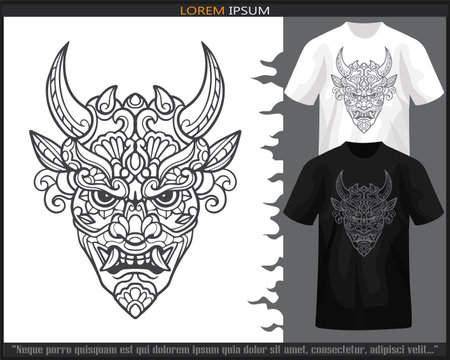 red devil head mandala arts isolated on black and white t-shirt.のイラスト素材