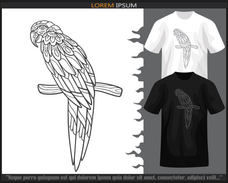 Macaw bird mandala arts isolated on black and white t-shirt.のイラスト素材