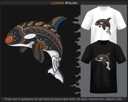 Colorful killer whale mandala arts isolated on black and white t shirt.のイラスト素材