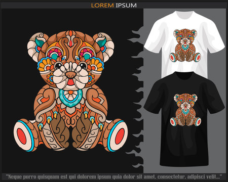 Colorful teddy bear mandala arts isolated on black and white t shirt.のイラスト素材