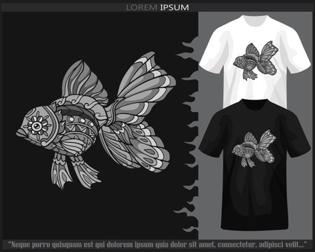 Monochrome goldfish mandala arts isolated on black and white t shirt.のイラスト素材