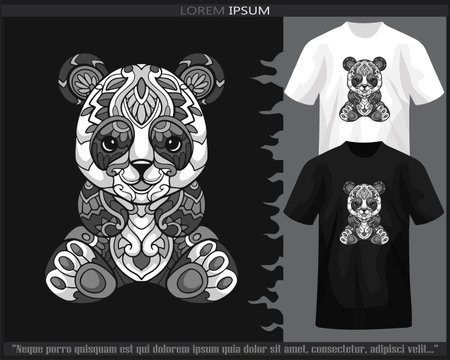 Monochrome panda mandala arts isolated on black and white t shirt.のイラスト素材
