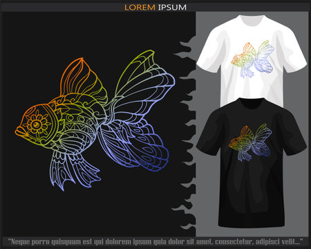Gradient Colorful goldfish mandala arts isolated on black and white t shirt.のイラスト素材