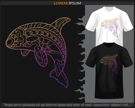 Gradient Colorful killer whale mandala arts isolated on black and white t shirt.のイラスト素材