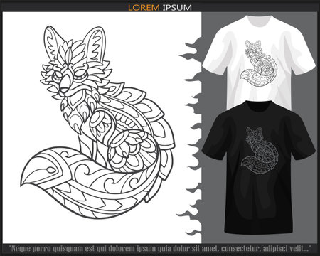 fox mandala arts isolated on black and white t-shirt.のイラスト素材