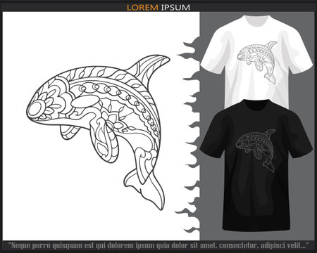 killer whale mandala arts isolated on black and white t-shirt.のイラスト素材