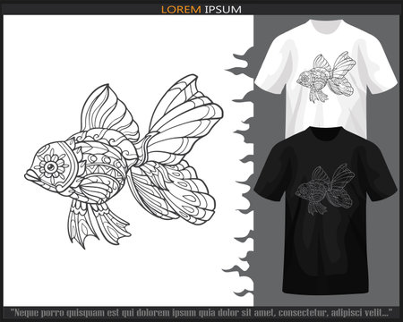 goldfish mandala arts isolated on black and white t-shirt.のイラスト素材