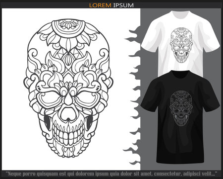 skull head mandala arts isolated on black and white t-shirt.のイラスト素材