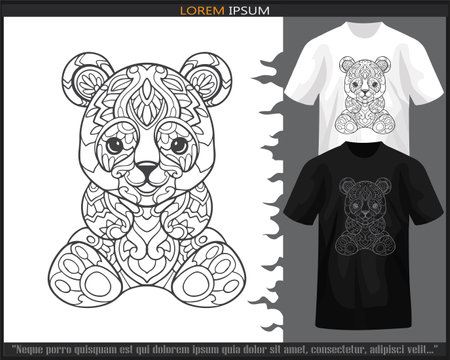 panda mandala arts isolated on black and white t-shirt.のイラスト素材