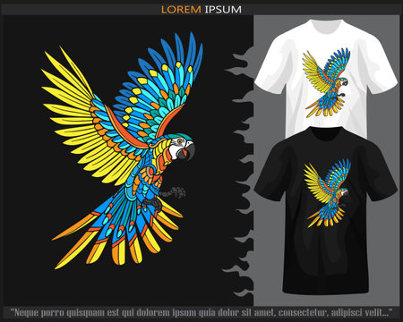 Colorful macaw mandala arts isolated on black and white t shirt.のイラスト素材