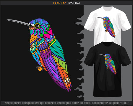 Colorful Humming bird mandala arts isolated on black and white t shirt.のイラスト素材