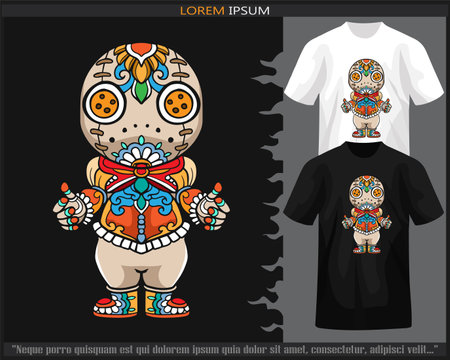 Colorful Voodoo mandala arts isolated on black and white t shirt.のイラスト素材
