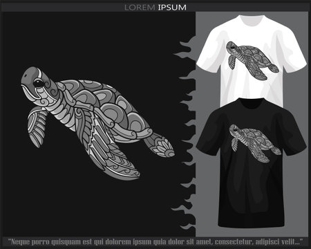 Monochrome sea turtle mandala arts isolated on black and white t shirt.のイラスト素材