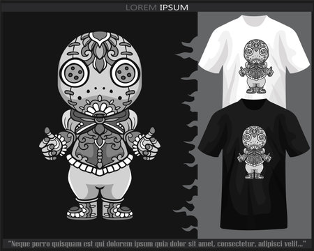 Monochrome voodoo mandala arts isolated on black and white t shirt.のイラスト素材