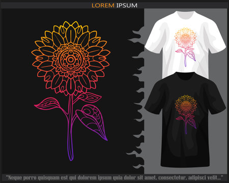 Gradient Colorful sunflower mandala arts isolated on black and white t shirt.のイラスト素材