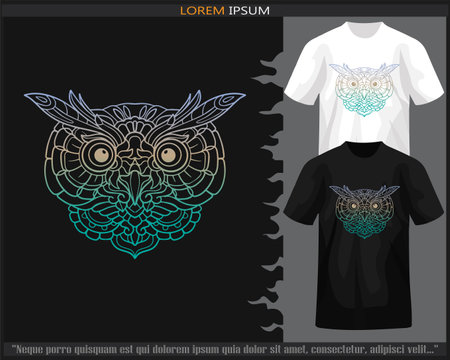 Gradient Colorful owl head mandala arts isolated on black and white t shirt.のイラスト素材