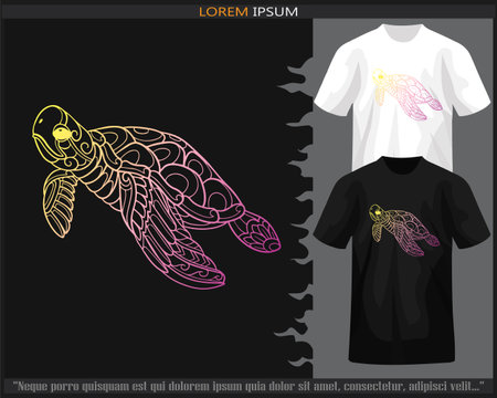 Gradient Colorful sea turtle mandala arts isolated on black and white t shirt.のイラスト素材
