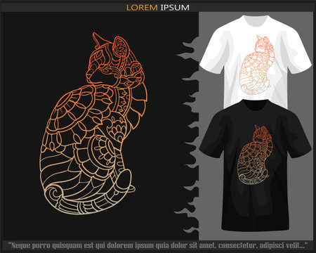 Gradient Colorful cat mandala arts isolated on black and white t shirt.のイラスト素材