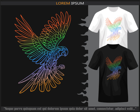 Gradient Colorful macaw bird mandala arts isolated on black and white t shirt.のイラスト素材