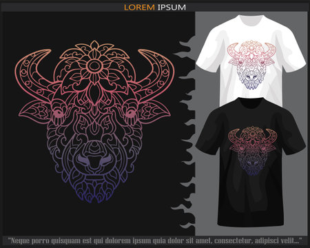 Gradient Colorful bison head mandala arts isolated on black and white t shirt.の素材 [FY310206895318]