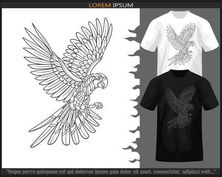 macaw bird mandala arts isolated on black and white t-shirt.のイラスト素材