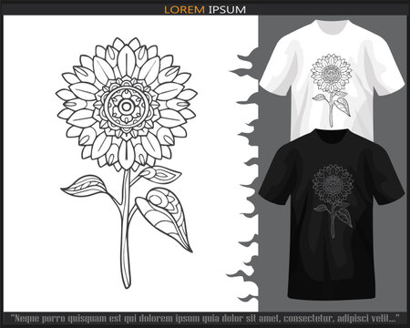 sunflower mandala arts isolated on black and white t-shirt.のイラスト素材