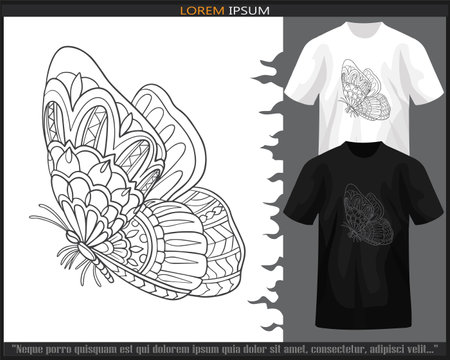 butterfly mandala arts isolated on black and white t-shirt.のイラスト素材
