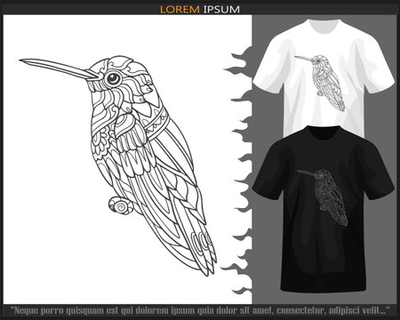 humming bird mandala arts isolated on black and white t-shirt.のイラスト素材