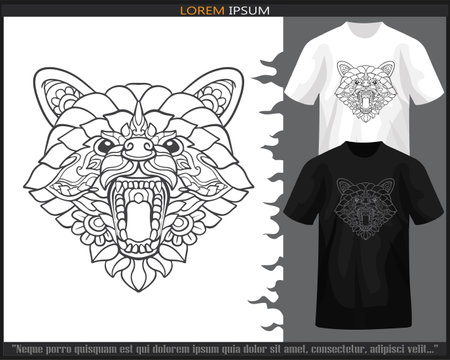 raccoon head mandala arts isolated on black and white t-shirt.のイラスト素材