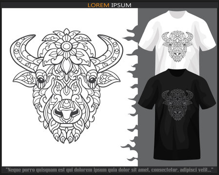 bison head mandala arts isolated on black and white t-shirt.のイラスト素材