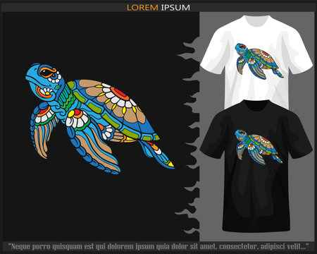 Colorful sea turtle mandala arts isolated on black and white t shirt.のイラスト素材