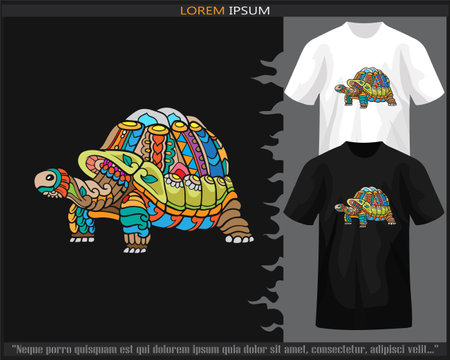 Colorful tortoise turtle mandala arts isolated on black and white t shirt.のイラスト素材
