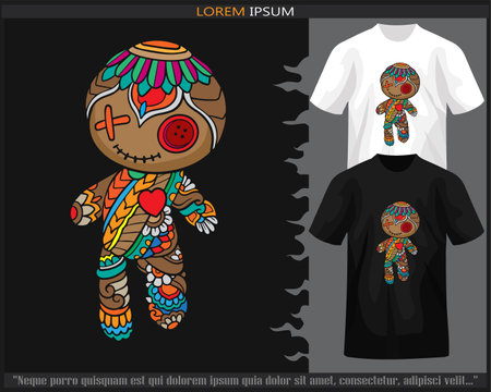 Colorful voodoo dolls mandala arts isolated on black and white t shirt.のイラスト素材
