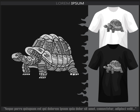 Monochrome turtle mandala arts isolated on black and white t shirt.のイラスト素材