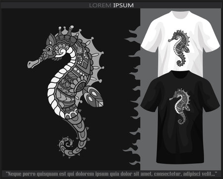 Monochrome seahorse mandala arts isolated on black and white t shirt.のイラスト素材