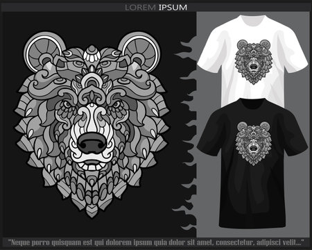 Monochrome bear head mandala arts isolated on black and white t shirt.のイラスト素材