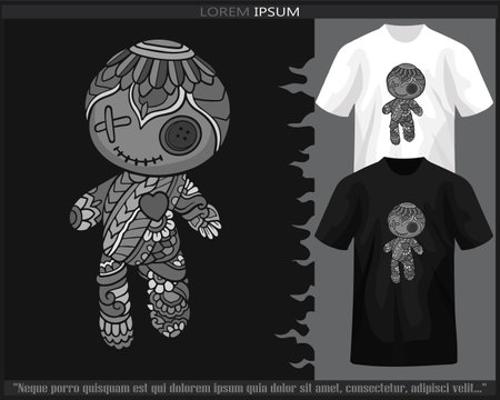 Monochrome voodoo dolls mandala arts isolated on black and white t shirt.のイラスト素材