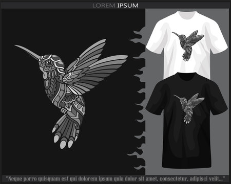 Monochrome humming bird mandala arts isolated on black and white t shirt.のイラスト素材