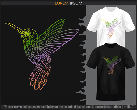 Gradient Colorful humming bird mandala arts isolated on black and white t shirt.のイラスト素材