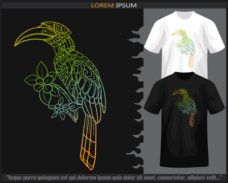 Gradient Colorful hornbill bird mandala arts isolated on black and white t shirt.のイラスト素材