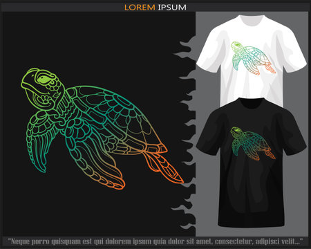 Gradient Colorful sea turtle mandala arts isolated on black and white t shirt.のイラスト素材