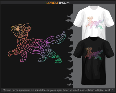 Gradient Colorful of cat mandala arts isolated on black and white t shirt.のイラスト素材