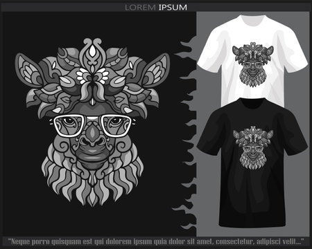 Monochrome alpaca mandala arts isolated on black and white t shirt.のイラスト素材