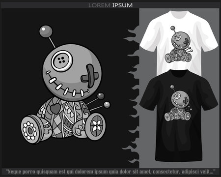 Monochrome voodoo doll mandala arts isolated on black and white t shirt.のイラスト素材