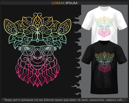 Gradient Colorful of alpaca mandala arts isolated on black and white t shirt.のイラスト素材