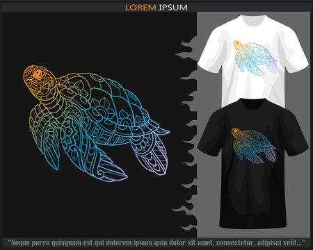 Gradient Colorful of sea turtle mandala arts isolated on black and white t shirt.のイラスト素材