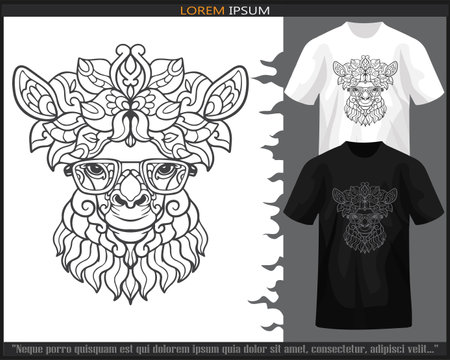 alpaca mandala arts isolated on black and white t shirt.のイラスト素材