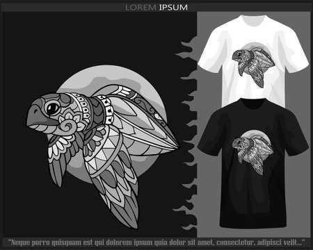 Monochrome sea turtle mandala arts isolated on black and white t shirt.のイラスト素材