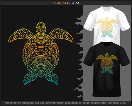 Gradient Colorful sea turtle mandala arts isolated on black and white t shirt.のイラスト素材