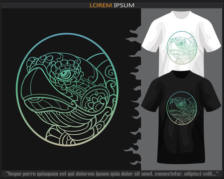 Gradient Colorful sea turtle mandala arts isolated on black and white t shirt.のイラスト素材